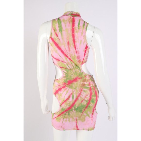 Women's Printed Venezia Cutout Bodycon Dress Mock Neck Skinny Sleeveless - Picture 7 of 9